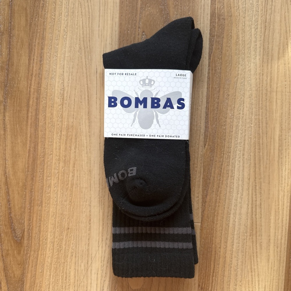 Bombas Original Calf Socks Black Grey Honeycomb Arch Size Large Classic Stripe